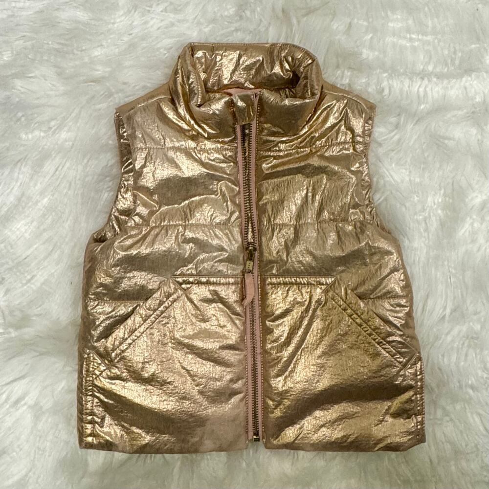 JCrew Crewcuts Puffer Vest Metallic Rose Gold Girls Sz 3T Winter Festive FADED